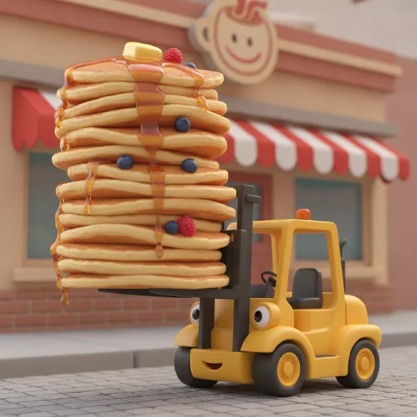 Cheerful Forklift Lifting Pancakes — Free Coloring Page for Kids