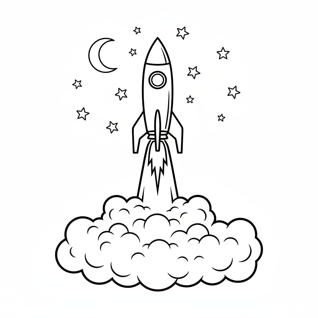 Rocket Adventure — Free Printable Coloring Page for Kids coloring page