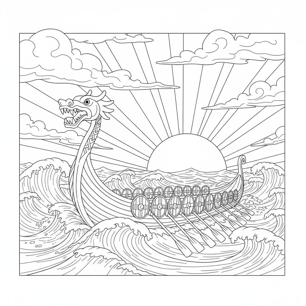 Viking Longship Adventure — Free Coloring Page for Kids coloring page