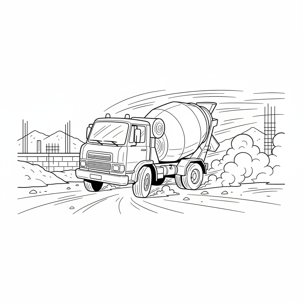Cement Mixer Drift — Free Coloring Page for Kids coloring page