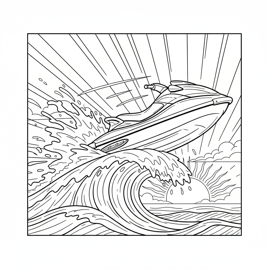 Jet Ski Wave Jump — Free Coloring Page for Kids coloring page