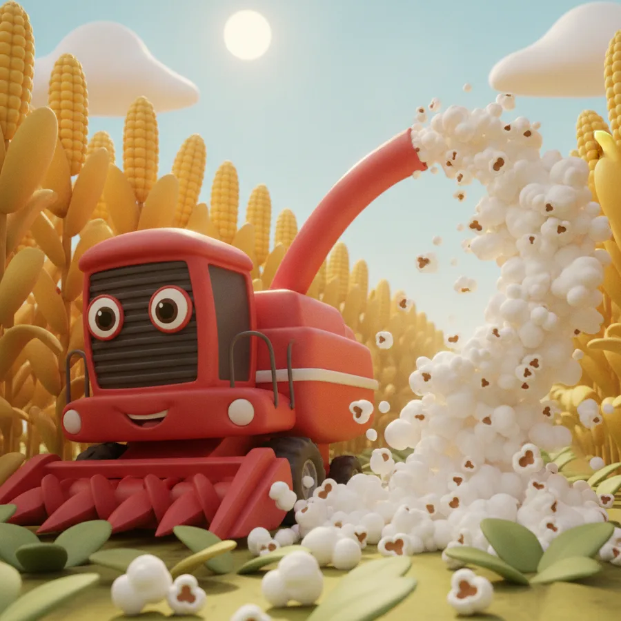 Esta página para colorear presenta un divertido camión cosechador con grandes ojos y una cara sonriente. Las áreas fáciles incluyen el cielo y las mazorcas, mientras que los detalles del camión pueden ser un poco desafiantes.