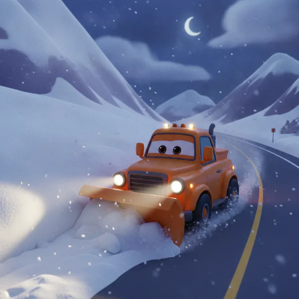 Cheerful Snowplow Truck Cleansing the Road — Free Coloring Page for Kids