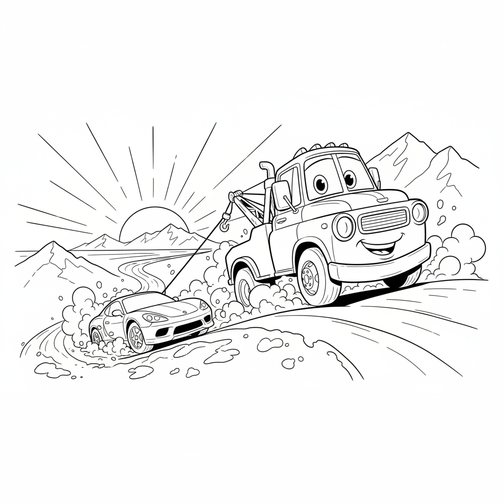 Cheerful Tow Truck Adventure — Free Coloring Page for Kids coloring page