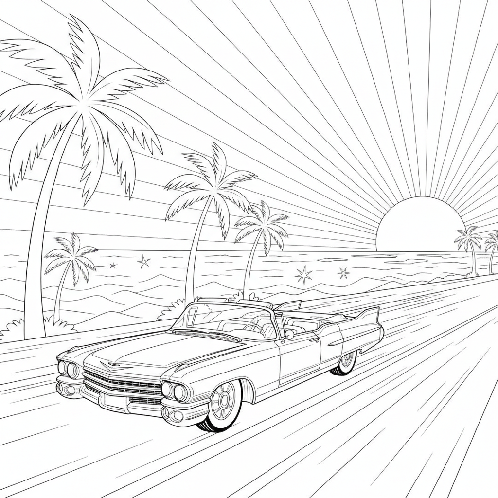 Vintage Convertible Coast — Free Printable Coloring Page for Kids coloring page