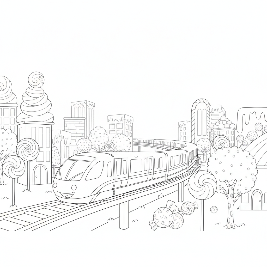 Paysage Sucré et Train — Coloriage Camion — Gratuit à Imprimer