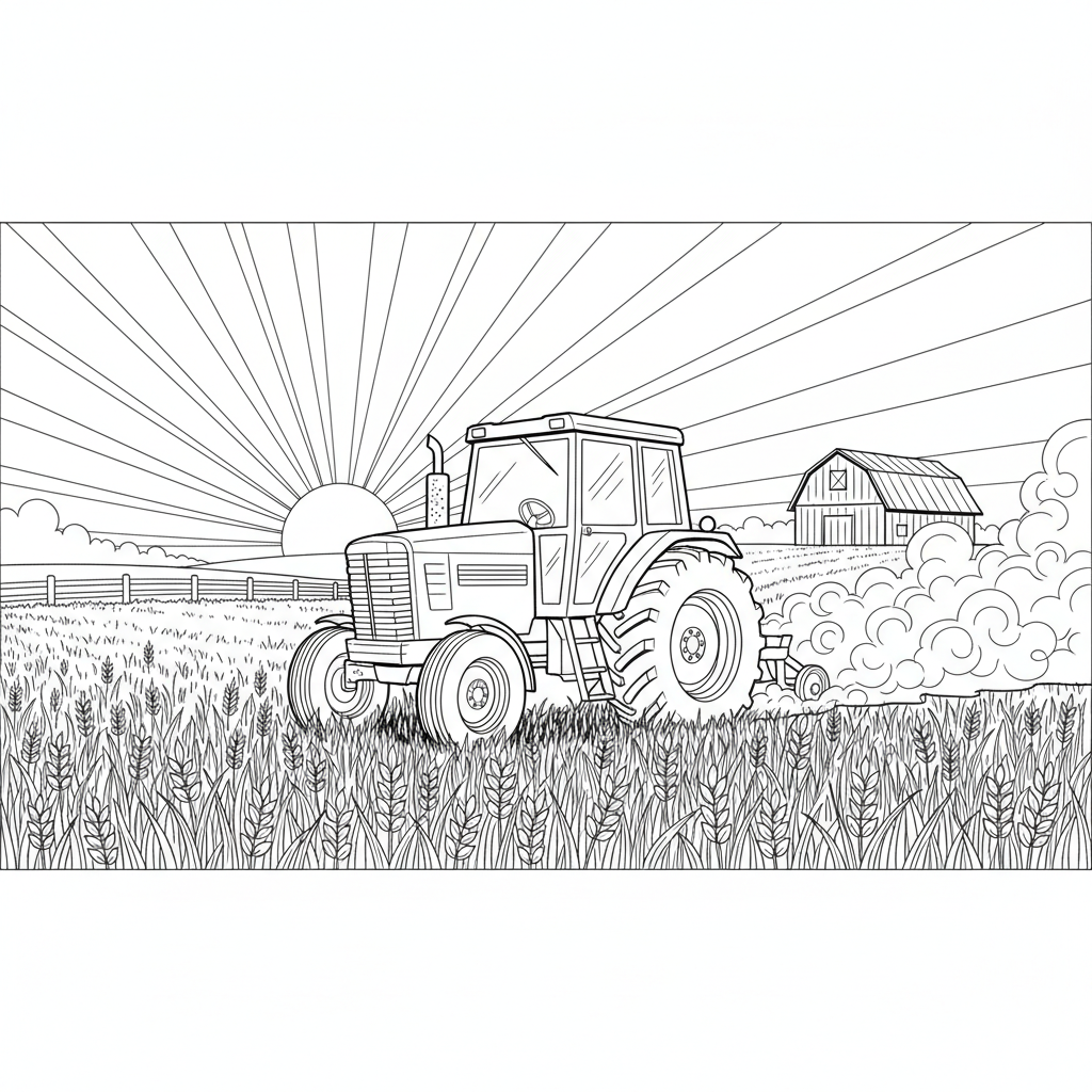 Golden Wheat Sunset — Free Coloring Page for Kids coloring page